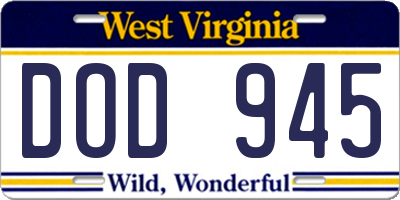 WV license plate DOD945