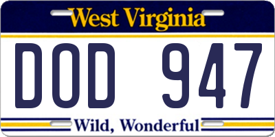 WV license plate DOD947