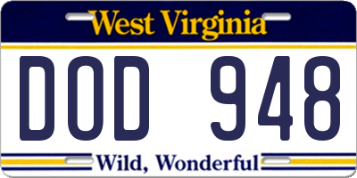 WV license plate DOD948