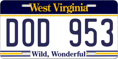 WV license plate DOD953