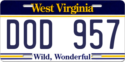 WV license plate DOD957