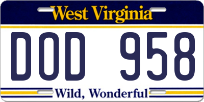 WV license plate DOD958