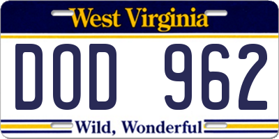 WV license plate DOD962