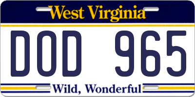 WV license plate DOD965