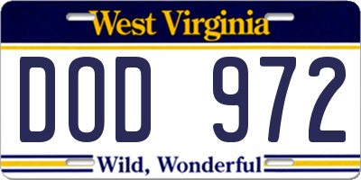 WV license plate DOD972