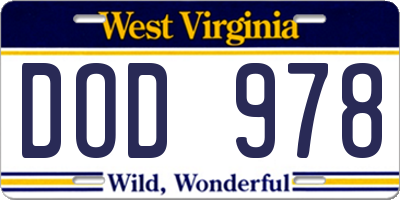 WV license plate DOD978