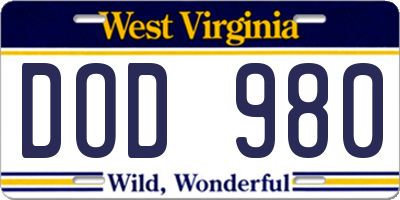 WV license plate DOD980
