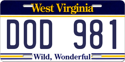 WV license plate DOD981