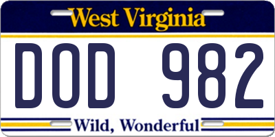 WV license plate DOD982