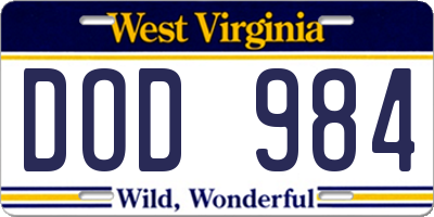 WV license plate DOD984