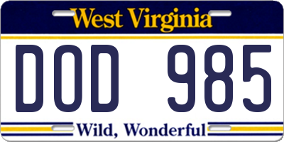 WV license plate DOD985