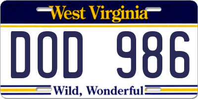 WV license plate DOD986