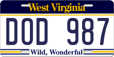 WV license plate DOD987