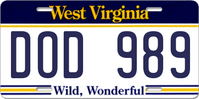 WV license plate DOD989