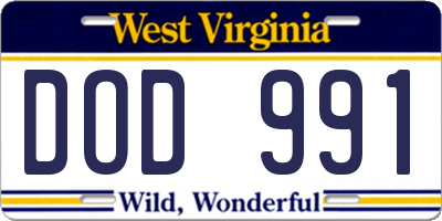 WV license plate DOD991
