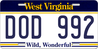 WV license plate DOD992