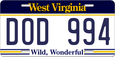 WV license plate DOD994