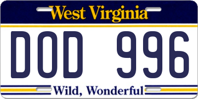 WV license plate DOD996