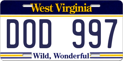 WV license plate DOD997