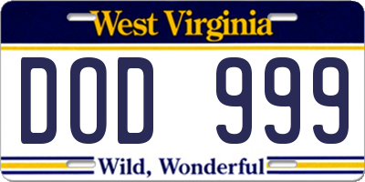 WV license plate DOD999