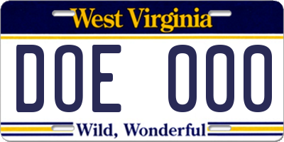 WV license plate DOE000