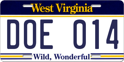 WV license plate DOE014