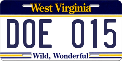 WV license plate DOE015