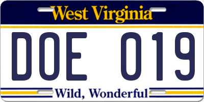 WV license plate DOE019