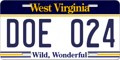 WV license plate DOE024