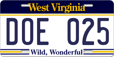 WV license plate DOE025