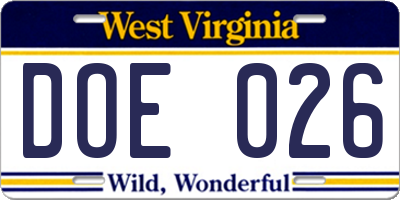 WV license plate DOE026
