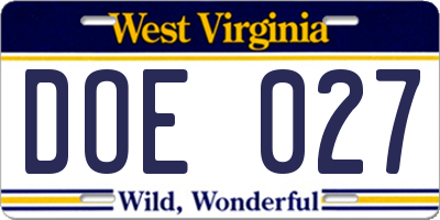 WV license plate DOE027