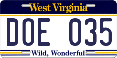 WV license plate DOE035