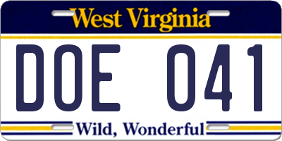 WV license plate DOE041