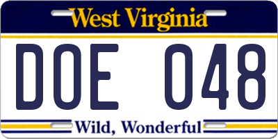 WV license plate DOE048