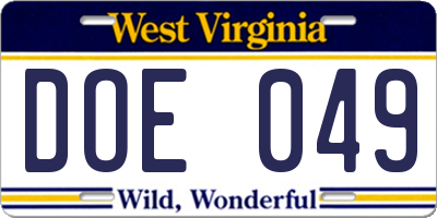 WV license plate DOE049