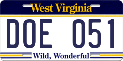 WV license plate DOE051
