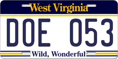 WV license plate DOE053
