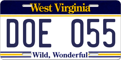 WV license plate DOE055