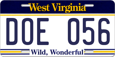 WV license plate DOE056