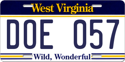 WV license plate DOE057