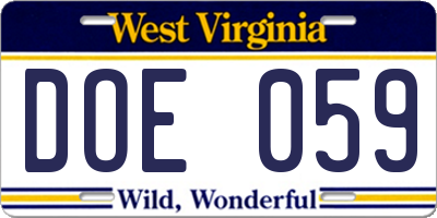 WV license plate DOE059