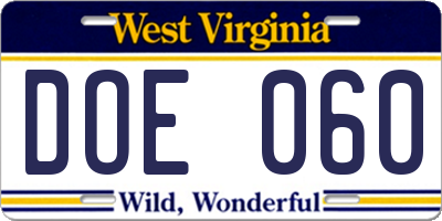 WV license plate DOE060