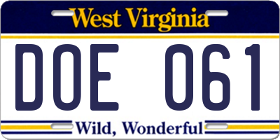 WV license plate DOE061