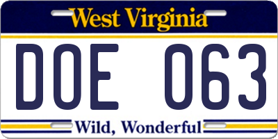 WV license plate DOE063
