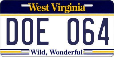 WV license plate DOE064
