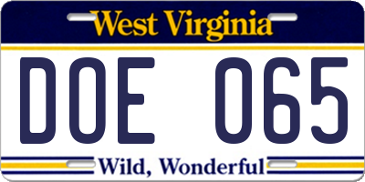 WV license plate DOE065