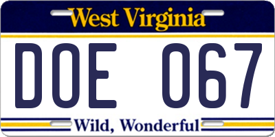 WV license plate DOE067