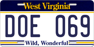 WV license plate DOE069