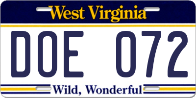 WV license plate DOE072